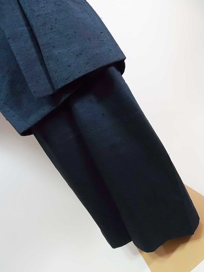 Beautiful man's kimono, 2-piece set of haori jacket and kimono, bearded pongee, patternless, navy blue 2-3