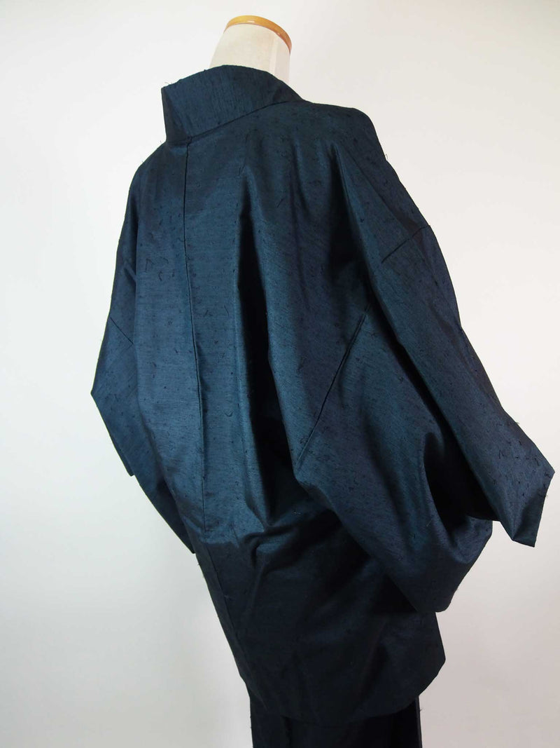 Beautiful man's kimono, 2-piece set of haori jacket and kimono, bearded pongee, patternless, navy blue 2-3