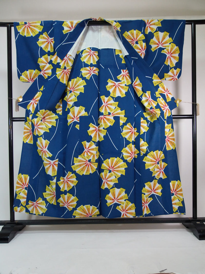 Yukata adulte mignon, rétro, motif moderne, honzome, peigné, bleu, cousu à la main, fabriqué au Japon, yukata japonais