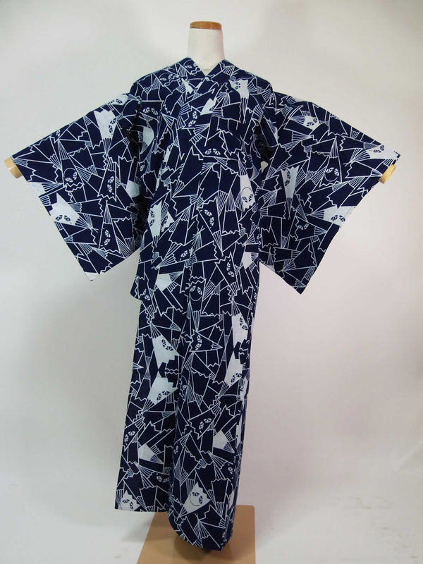 Japanese yukata, fan design, women's SS size, also for junior high school students, hand-sewn tailoring