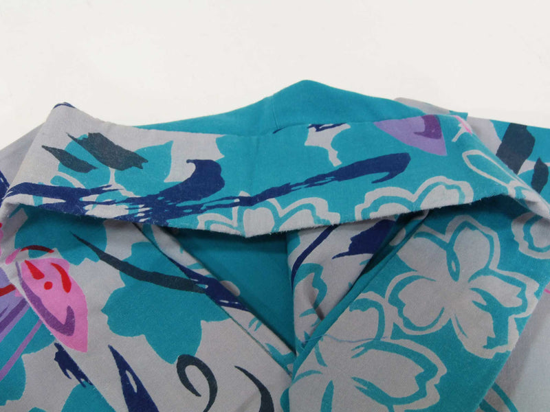 Almost beautiful, Honzome yukata, retro, flower and butterfly design, light blue and gray, Japanese yukata, combed fabric.