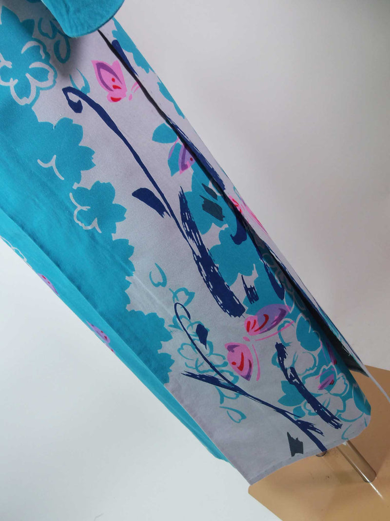 Almost beautiful, Honzome yukata, retro, flower and butterfly design, light blue and gray, Japanese yukata, combed fabric.