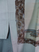 大島紬 男着物 三点セット 正絹 羽織 長襦袢 紺色 亀甲文様 メンズ着物セット Men's Kimono Set No.7