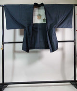 大島紬 男着物 三点セット 正絹 羽織 長襦袢 紺色 亀甲文様 メンズ着物セット Men's Kimono Set No.7