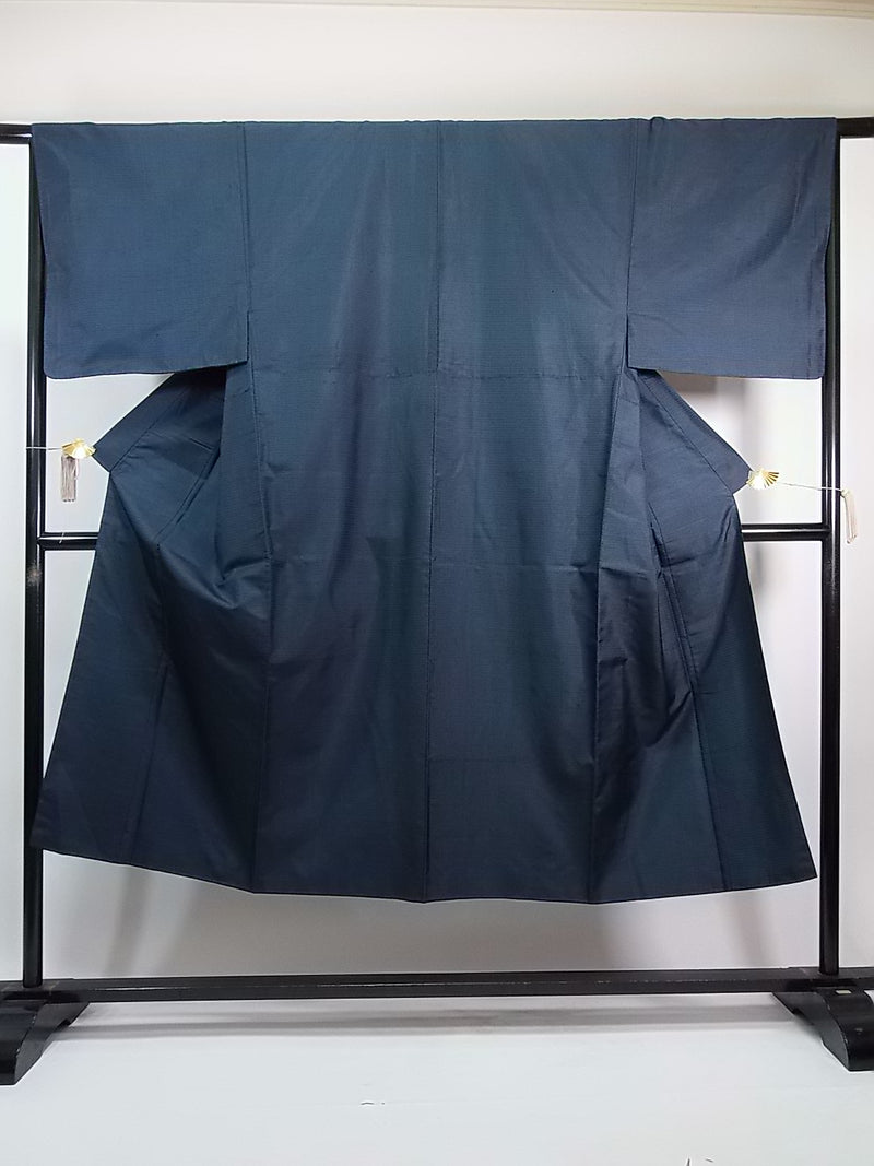 Unused men's kimono, haori jacket and 2-piece kimono set, Oshima silk brand kimono, tortoiseshell pure silk, navy blue color 2-4