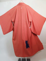 Cat Kimono Gown Back View Kimono Remake Japanese Coat Cardigan Pink with Japanese family crest