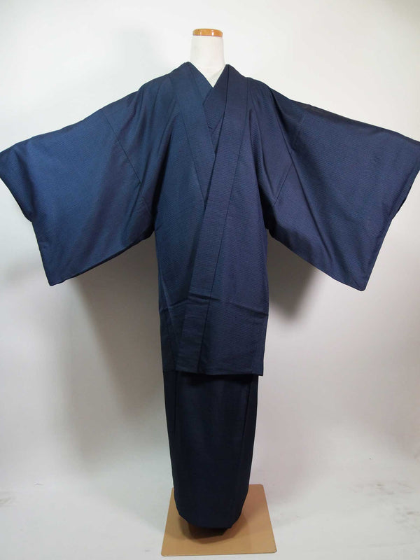 狀況良好男士和服外套和和服 2 件套大島紬品牌和服玳瑁純絲海軍藍色 2-3