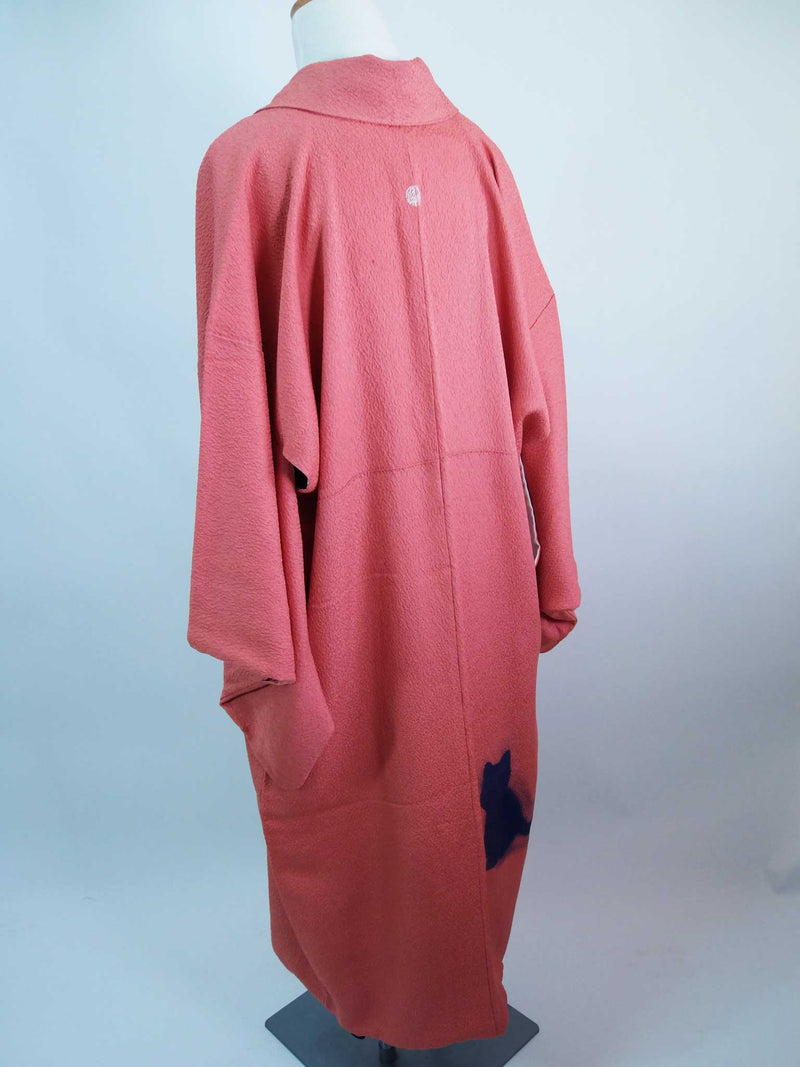 Cat Kimono Gown Back View Kimono Remake Japanese Coat Cardigan Pink with Japanese family crest
