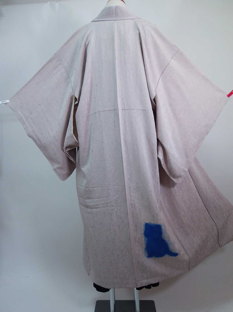 Cat Kimono Gown Back View Kimono Remake Japanese Coat Cardigan Light Gray
