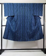 Yukata Homme Bleu Indigo-Noir | Motif Traditionnel Yoshiwara Tsunagi | Kimono d’Été Japonais en Coton Cousu Main ④
