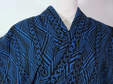 Yukata Homme Bleu Indigo-Noir | Motif Traditionnel Yoshiwara Tsunagi | Kimono d’Été Japonais en Coton Cousu Main ④