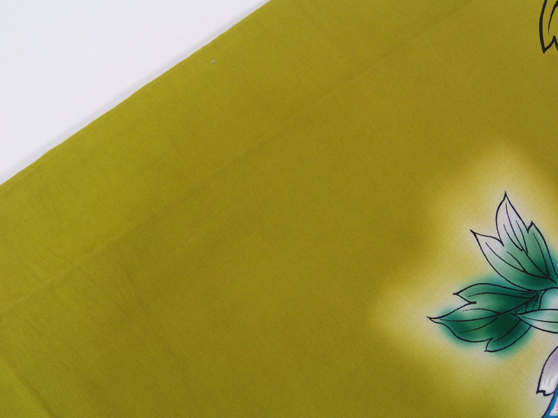 Yukata (yukata), designed by Kansai Yamamoto, with a hydrangea pattern, dyed in Japan, yellowish green