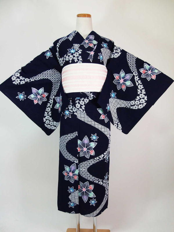 幾乎完好 流水染色浴衣 日本浴衣 日本產品 靛藍色