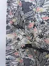 Kimono pour femme, komon, teinture au pochoir, paysage, motif floral, pure soie, cousu à la main