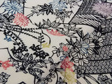 Kimono pour femme, komon, teinture au pochoir, paysage, motif floral, pure soie, cousu à la main