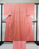 Magnifique kimono de femme, komon, petit motif floral, crêpe de soie, cousu à la main, rose.