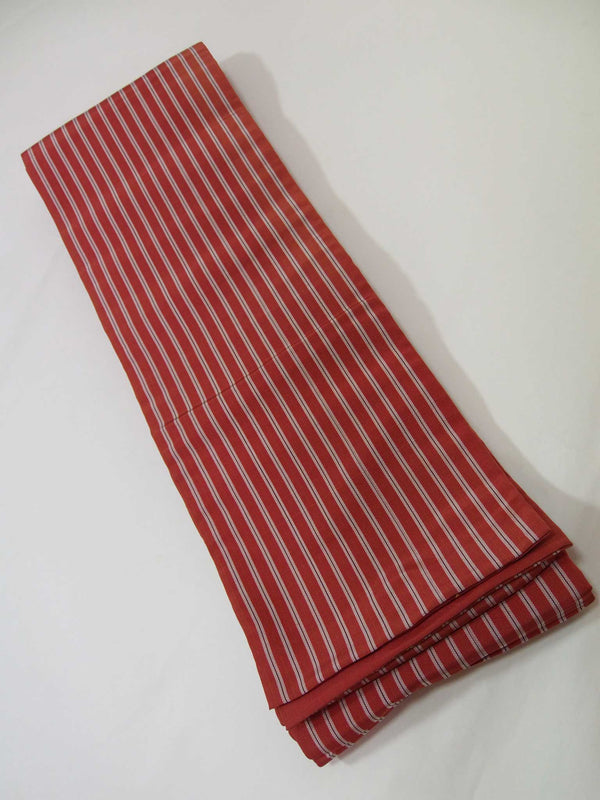 Almost beautiful Honjo Chikuzen half-width obi, horizontal stripe pattern, Japanese product, made of pure silk, brick red