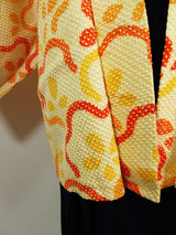 美品　総絞り　羽織　オレンジ色　花模様　日本製　絹製　Kimono jacket