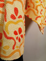 美品　総絞り　羽織　オレンジ色　花模様　日本製　絹製　Kimono jacket