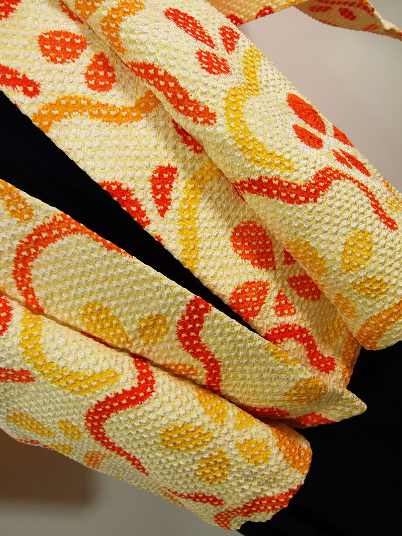 美品　総絞り　羽織　オレンジ色　花模様　日本製　絹製　Kimono jacket