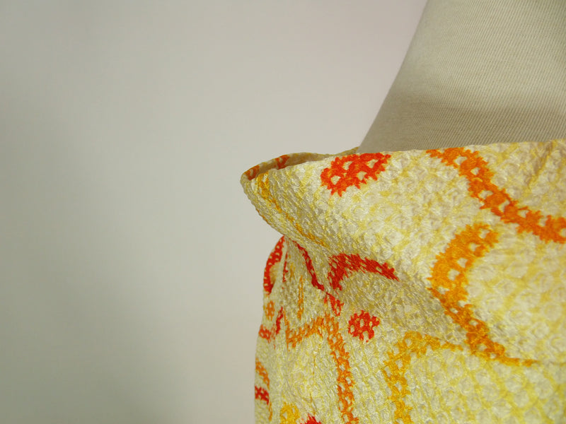 美品　総絞り　羽織　オレンジ色　花模様　日本製　絹製　Kimono jacket