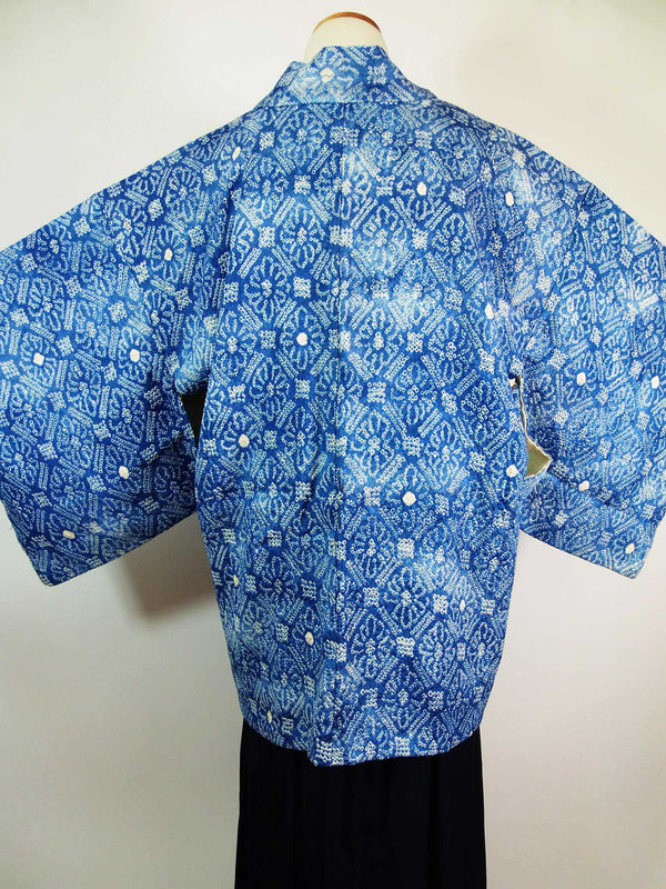 総絞り　羽織　水色　花模様　日本製　絹製　Kimono jacket