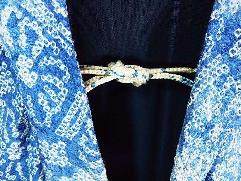 総絞り　羽織　水色　花模様　日本製　絹製　Kimono jacket