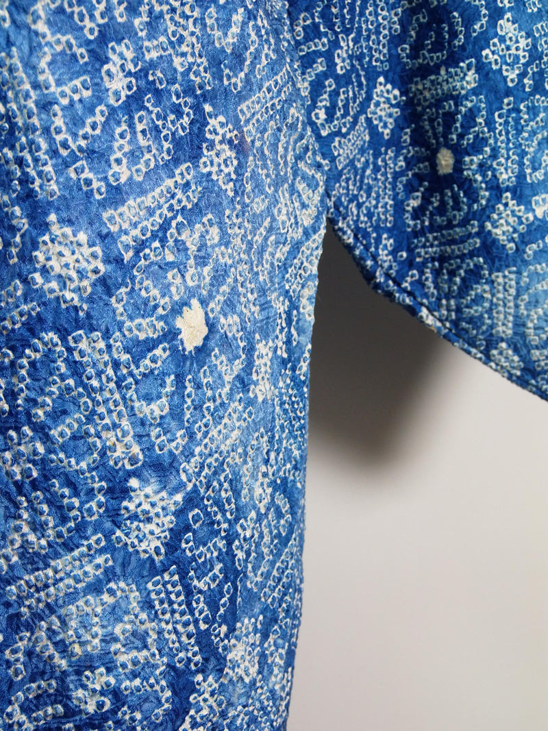 総絞り　羽織　水色　花模様　日本製　絹製　Kimono jacket