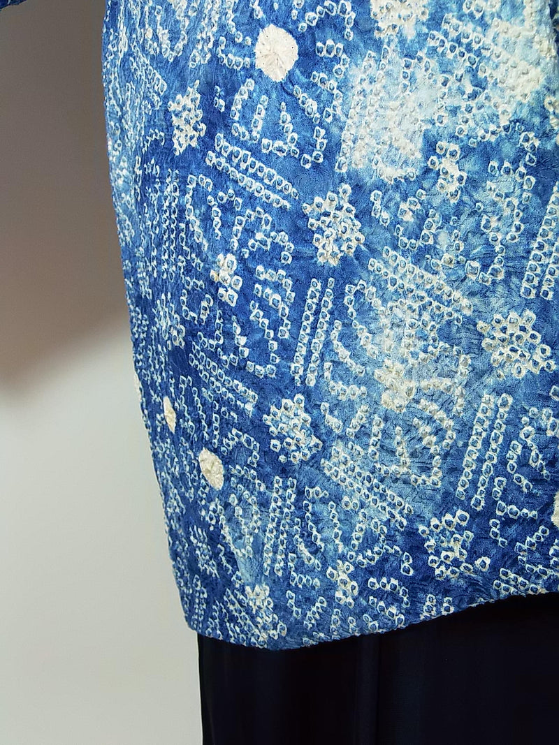 総絞り　羽織　水色　花模様　日本製　絹製　Kimono jacket