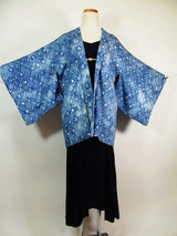 総絞り　羽織　水色　花模様　日本製　絹製　Kimono jacket