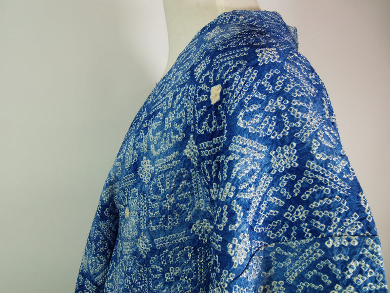 総絞り　羽織　水色　花模様　日本製　絹製　Kimono jacket