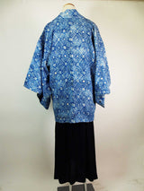 総絞り　羽織　水色　花模様　日本製　絹製　Kimono jacket