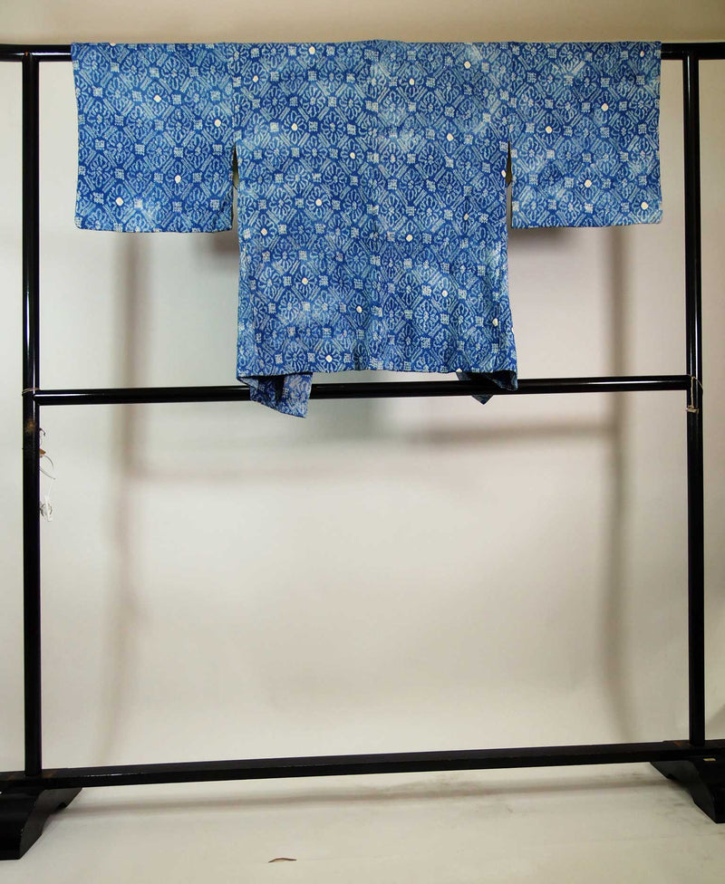 総絞り　羽織　水色　花模様　日本製　絹製　Kimono jacket