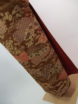 美品　女性　着物　小紋　風景模様　縮緬　正絹　手縫い　茶色　Japanese kimono