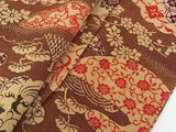 美品　女性　着物　小紋　風景模様　縮緬　正絹　手縫い　茶色　Japanese kimono