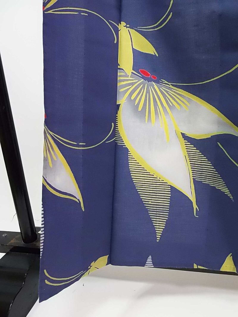 美品　レディース　浴衣　注染　本染め　蝶々模様　手縫い　ブルーグレー　反物からお仕立て