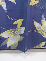 美品　レディース　浴衣　注染　本染め　蝶々模様　手縫い　ブルーグレー　反物からお仕立て