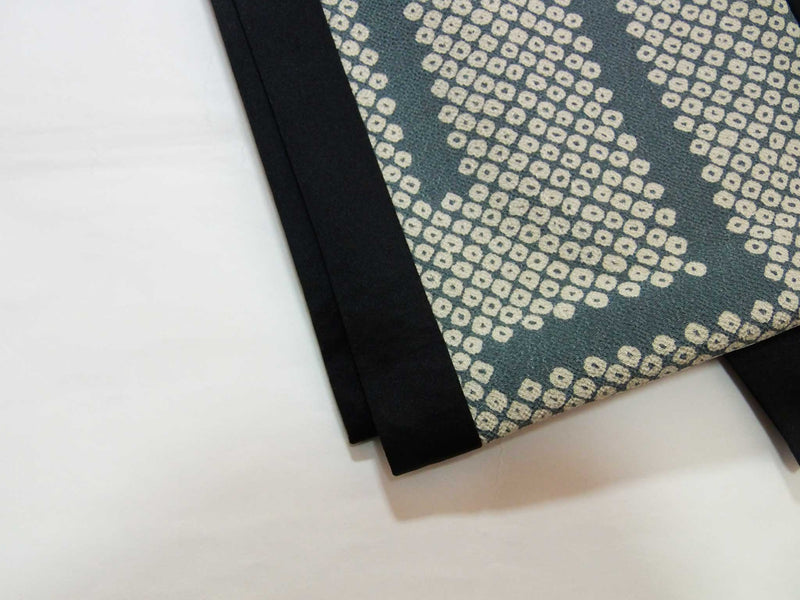 半幅帯　絞り調デザイン　グレー系×黒　おしゃれ帯 　浴衣帯