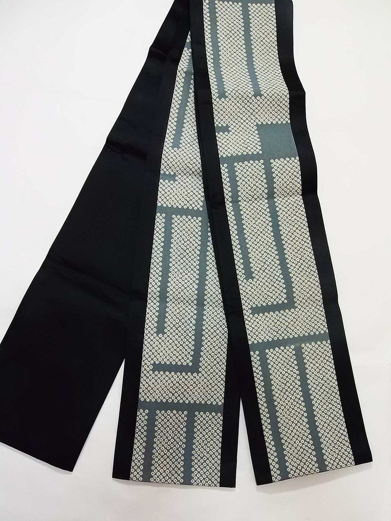 半幅帯　絞り調デザイン　グレー系×黒　おしゃれ帯 　浴衣帯