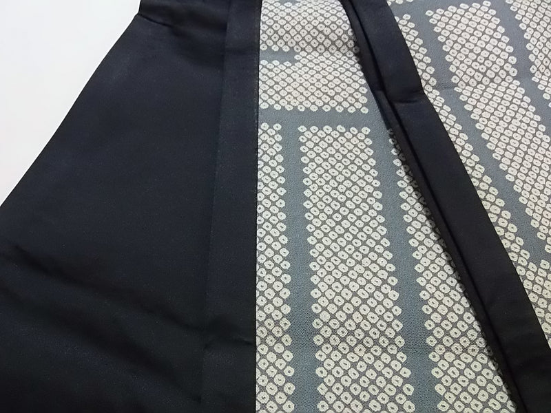半幅帯　絞り調デザイン　グレー系×黒　おしゃれ帯 　浴衣帯