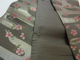 半幅帯 正絹 桜柄 銀地 花模様 おしゃれ 和装 浴衣に