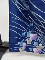 美品　レディース　浴衣　注染　本染め　花模様　日本製品　紺色