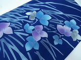 美品　レディース　浴衣　注染　本染め　花模様　日本製品　紺色