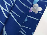 美品　レディース　浴衣　注染　本染め　花模様　日本製品　紺色