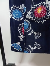 美品　レディース　浴衣　注染　本染め　菊花模様　藍染　手縫い　濃紺色　反物からお仕立て　SS寸　ジュニアにも