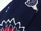 美品　レディース　浴衣　注染　本染め　菊花模様　藍染　手縫い　濃紺色　反物からお仕立て　SS寸　ジュニアにも