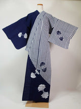 Presque beau, teinture injectée, yukata, katamikawari, motif nosho, danse, hon-eha tailoring, yukata japonais, taille SS.