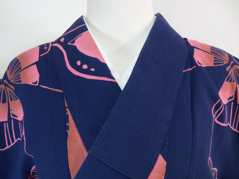 Yukata, Inoue, Butterfly design, navy blue, Japanese yukata