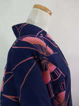 Yukata teint par injection, motif papillon, yukata japonais bleu marine
