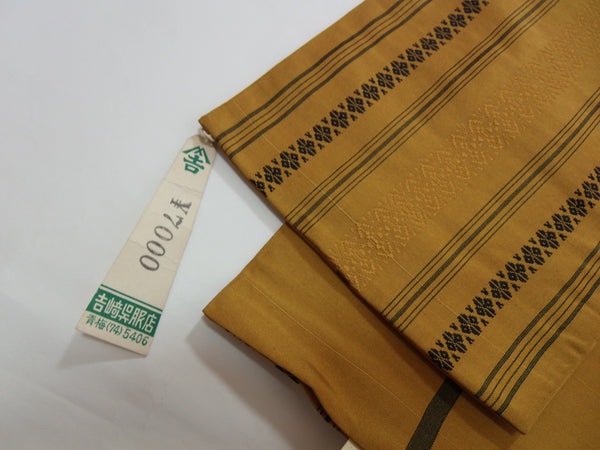 Unused, in storage, Honjo Chikuzen Hakata-ori Small Bags, half-width narrow obi, Dive Weave, golden brown, Japan Product